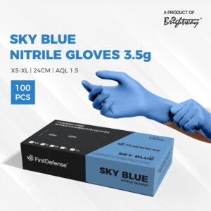 FirstDefense Sky Blue Nitrile Gloves (3.5g/100pcs)